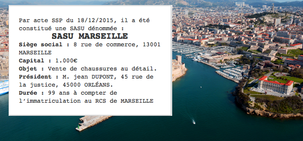 annonces legales sasu marseille